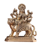 Pure Brass Goddess Durga Sitting on Tiger Idol 5.5" | Divine Strength, Courage & Protection | Intricately Crafted | Eliminate Evil & Grant Blessings | Sacred Decor